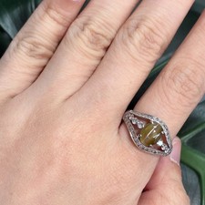 Pt900 Platinum Natural Chrysoberyl Cat's Eye Diamond Ring Size 6