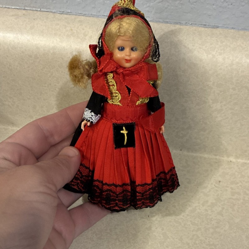 Danish Dolls Amager Kirke Souvenir Rag Cloth Girl Doll Blonde Curly Hair
