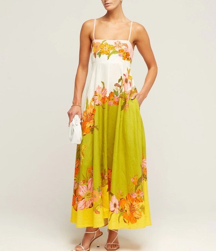 Women's girl's alemais floral new square neck halter mid-length dress ladies