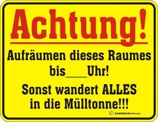Blechschild Schild ACHTUNG! AUFRÄUMEN ... Fun-Schild