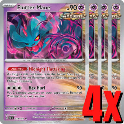 4x Flutter Mane 078/162 x4 - Temporal Forces - Pokemon TCG - Holo Rare - Playset