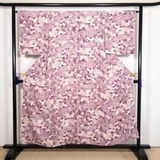 K35901-3 Japanese Kimono Silk Komon Flower Purple