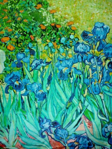 Crepe de China langer Seidentuch Druck von Van Gogh Iris blau/grün (2) NEU - Bild 1 von 3