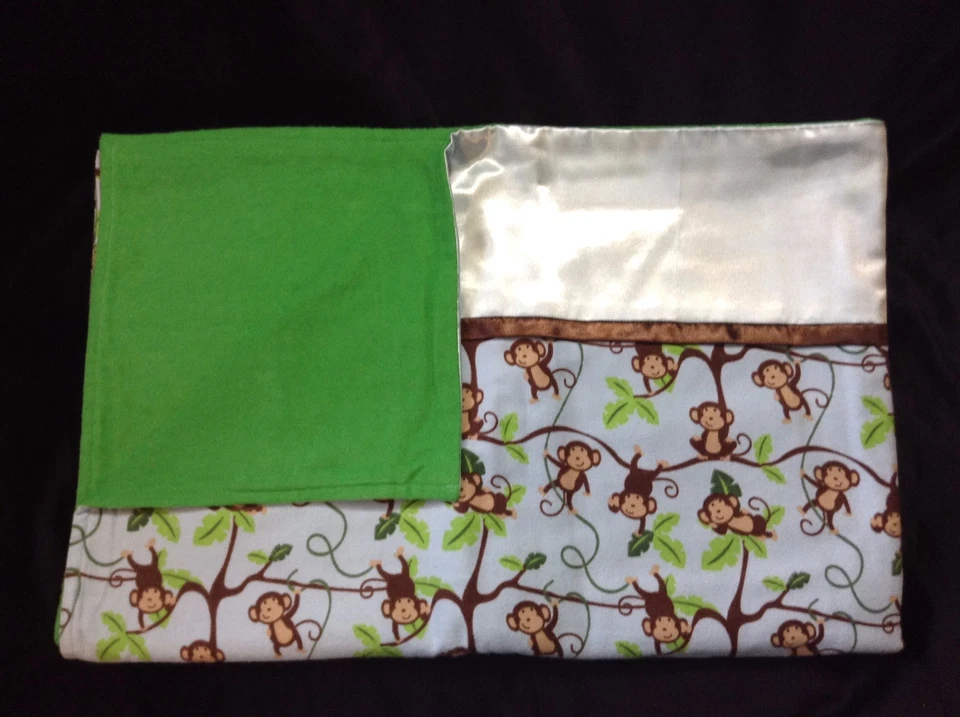 Manta y funda de almohada para niños pequeños, monos juguetones, franela y satén, VIAJES Foto 4 de 4