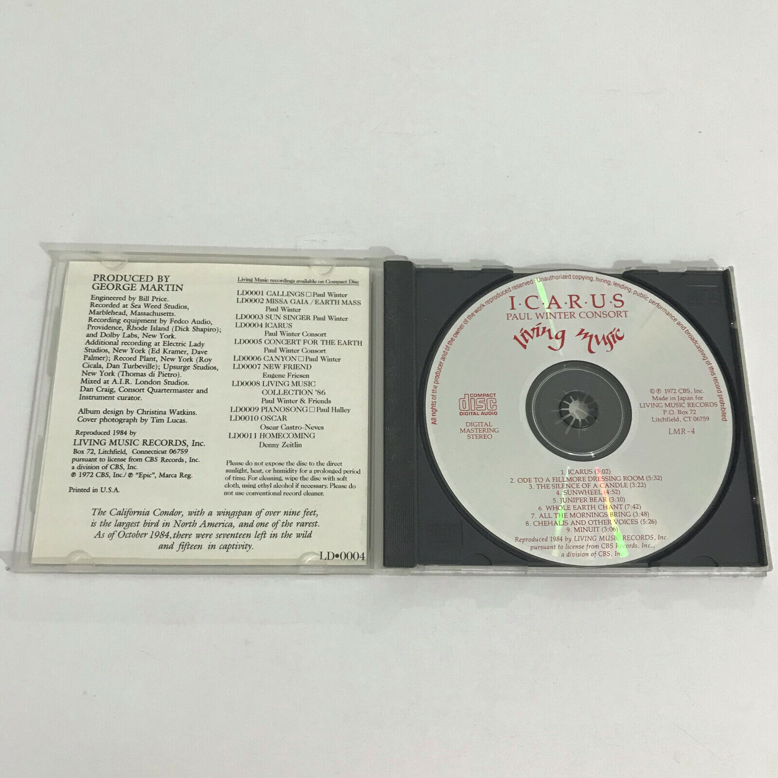 Rare! PAUL WINTER CONSORT ICARUS CD 1984 LIVING MUSIC Printed USA Excellent  Cond