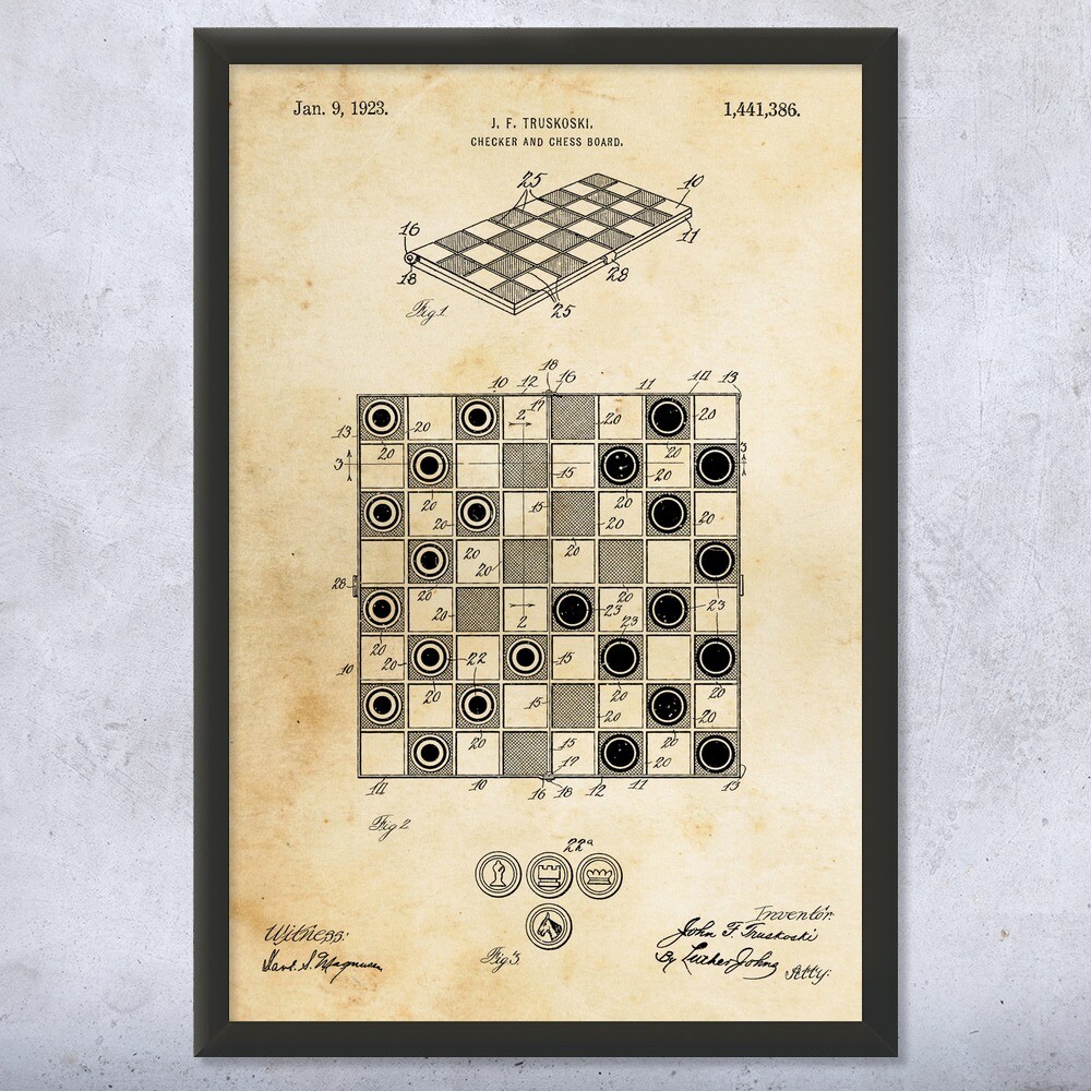 Checkers Board Patent Wall Art Poster, Canvas or Framed Board Game Art