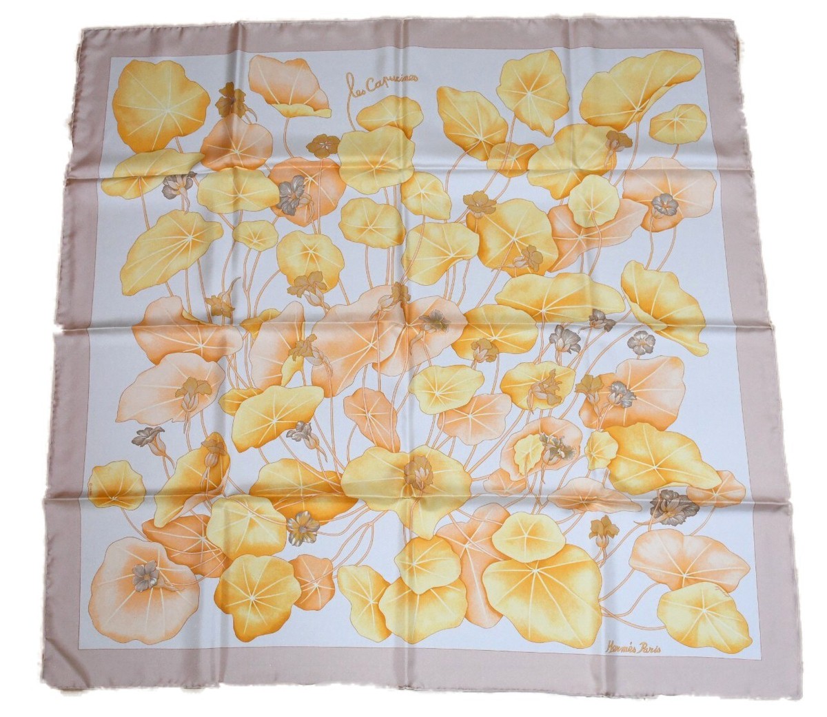 Hermes Scarf Les Capucines Silk 90 cm yellow orange Carre lotus