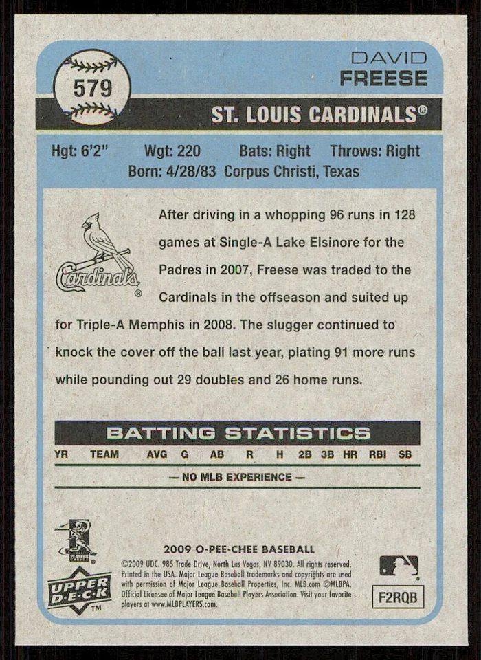 2009 O-Pee-Chee #579 David Freese RC - Image 2 of 2