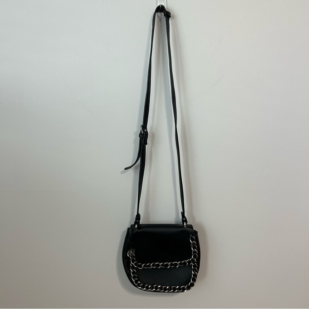 Zara Women’s Black Faux Leather Chain Crossbody Bag Purse