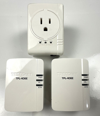 Trendnet Powerline Adapters 2X TPL-406E + 1X TPL-407E Adapters. Tested Working