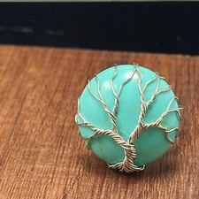 Tree of Life wire wrapped ring turquoise blue howlite