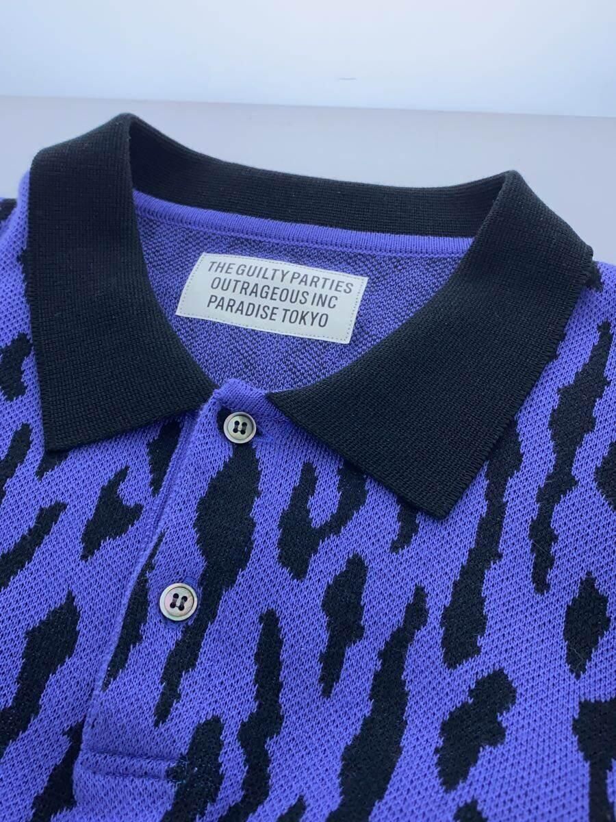 WACKO MARIA LEOPARD KNIT POLO SHIRT L COTTON Purple ANIMAL WACKO MARIA LEOPARD KNIT POLO SHIRT L COTTON Purple ANIMAL