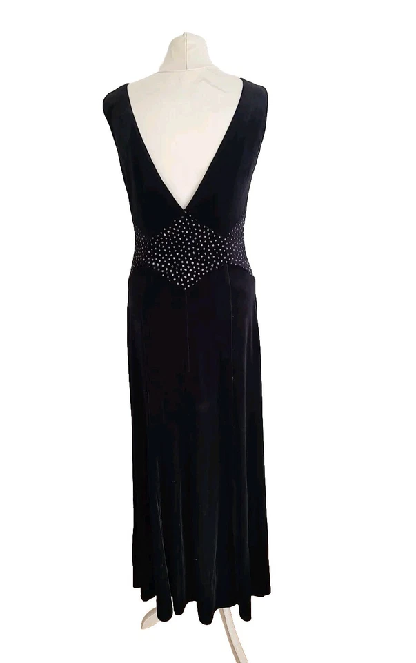 Maxi Vestido Vintage Joseph Ribkoff Terciopelo Negro Sin Mangas Estrás. Talla UK 12 Foto 3 de 4