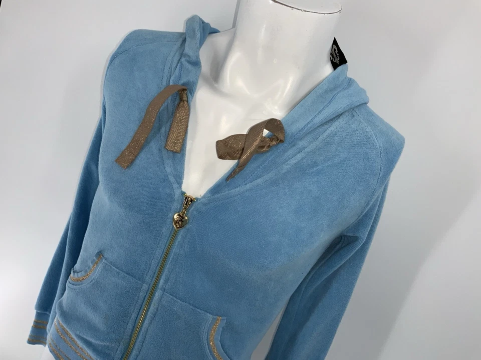 Sudadera con capucha de tela de rizo Twisted Heart cremallera completa para mujer S verde azulado brillo nueva con etiquetas $127 YGI Y4-8 Foto 3 de 4