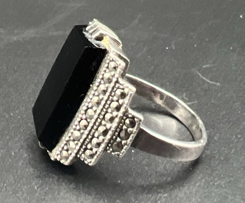 Sterling Silber Markasit und Onyx Damen Ring Größe 8 1/2 Vintage - Bild 2 von 9