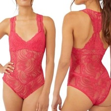 Intimately Free People Lace Bodysuit XS Hot Pink Romantic Feminine Intimates NWT
