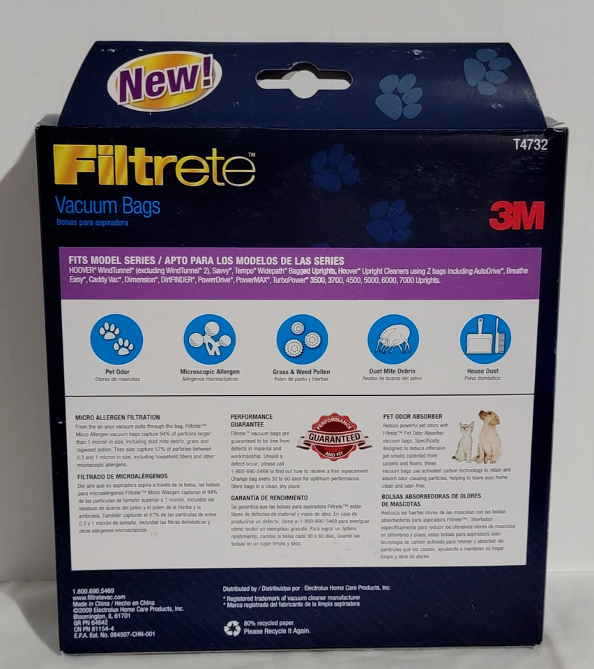 3M Filtrete Vacuum Bags Hoover Y & Z for Hoover Uprights Pet Odor