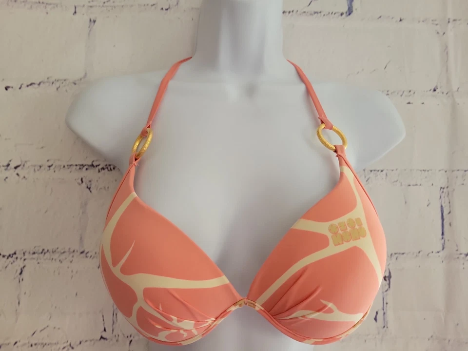 Top de bikini acolchado push up Tara Grinna solo talla 34 con aros rosa melocotón Foto 2 de 4