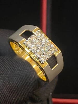 Pave 0,66 Cts Rund Brilliant Cut Diamanten Herren Verlobung Ring In 585 14K Gold - Bild 1 von 4
