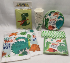 Happy Dinosaur Birthday Party Supplies Plates Napkins Cups Tablecloth Banner Kit