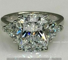 Real 925 Sterling Silver 3 CT Cushion Cut Moissanite Three Stone Engagement Ring