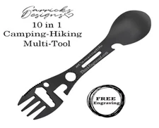 Personalized Engraved Camping Spoon, Fork Multi Tool With a Wrench and Knife