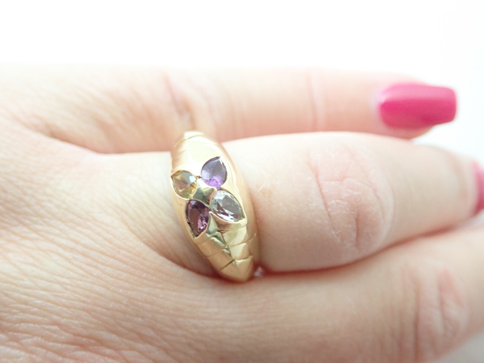 18k Solid Yellow Gold Designer Signed Multi Gemst… - image 11