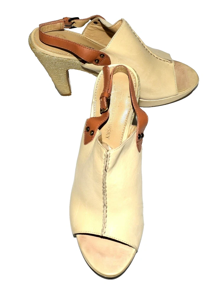 B Makowsky Bryn Beige Mantequilla Cuero Punta Abierta Cordones Cuerda Trenzada Tacones 9 M Foto 2 de 4