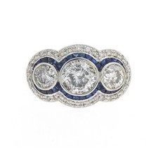 1 CT White Round Cut Simulated Diamond Three Stone Art Deco Ring In 925 Silver