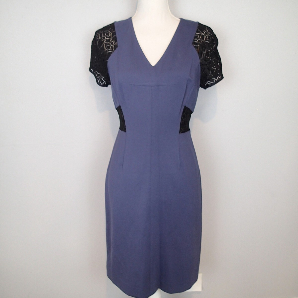 Rebecca Taylor Dress Sheath Blue Navy black Lace Short Sleeve New 6 v neck Rebecca Taylor Dress Sheath Blue Navy black Lace Short Sleeve New 6 v neck