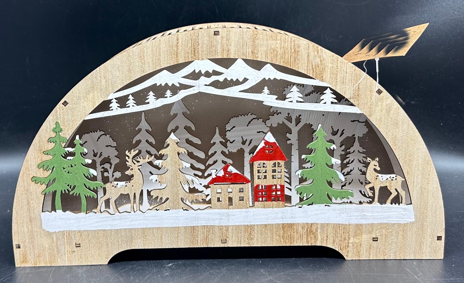Lighted Wood Arch Shadow Box With Laser Cut Deer And Town Winter Scene ...
