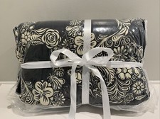 ZHH Bohemian Queen Size Duvet Cover Set, 3 Pc., Boho Floral, Black/White, NEW