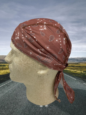 Headwrap Durag Cap Doo Rag Moisture Wicking Vented Biker Brown Paisley Biker