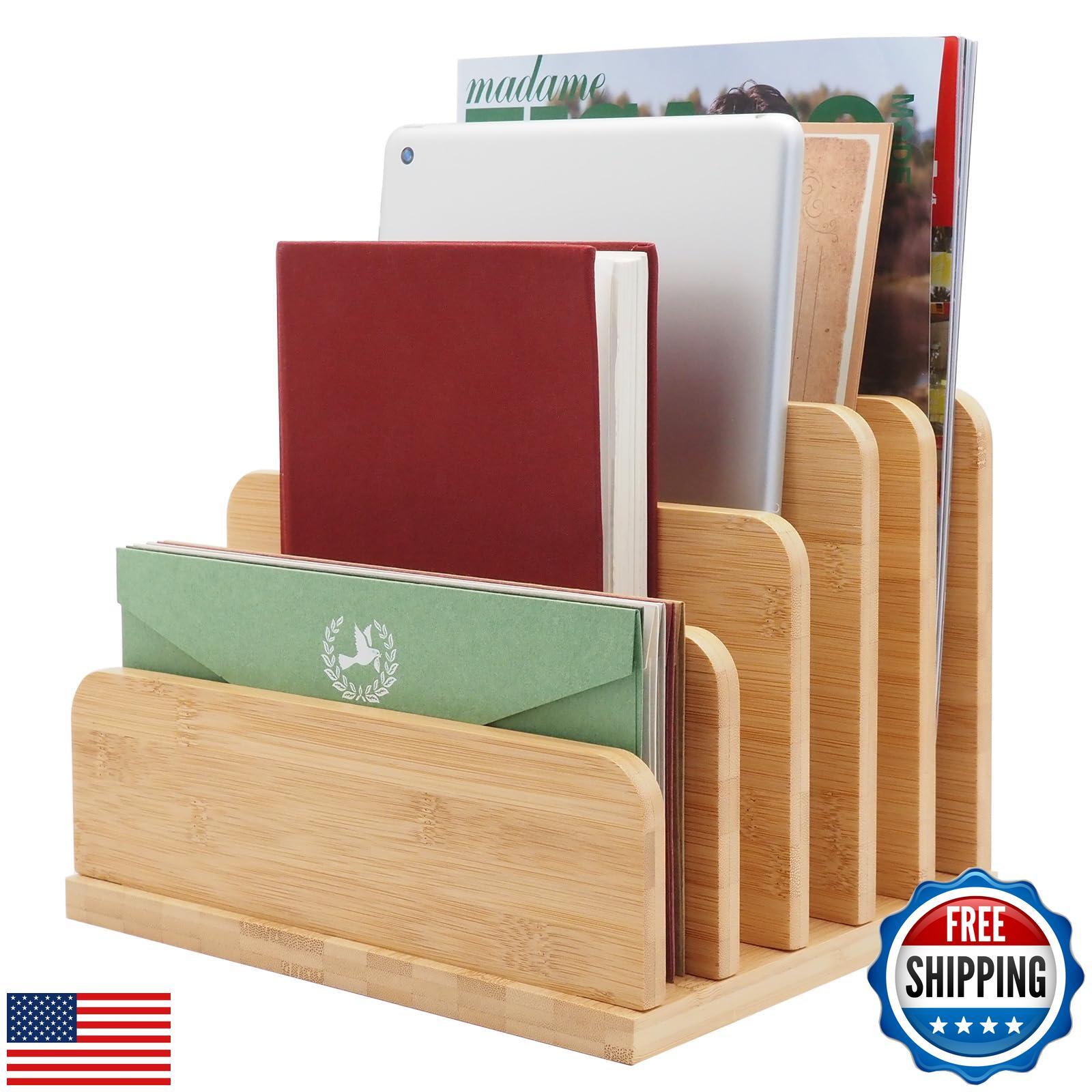Bamboo Desk File Organizer with 5 Slots for Mail and Folders-image