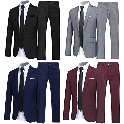Mens 2-Piece Set Suit Business Blazer Jacket Pant One Button Coat Suits Slim Fit - Picture 8 of 31