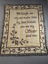 Collections Etc Sister Quote Floral Tapestry Throw Blanket Fringe Gift Decor