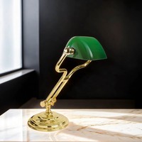 Bankerlampe Tischleuchte Verstellbar H: 35 Cm E27 Messing Glas GrüN Premium