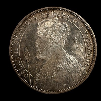 Sweden 1897 2 Kronor Silver - 25 Year Anniversary King Oscar II - High Grade