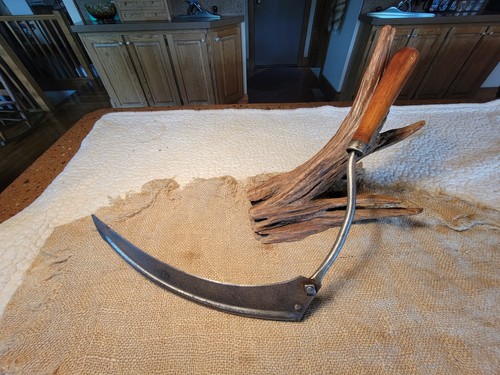 Antique Rustic Farm Hand Scythe Vintage Sickle Hand Tool Decor