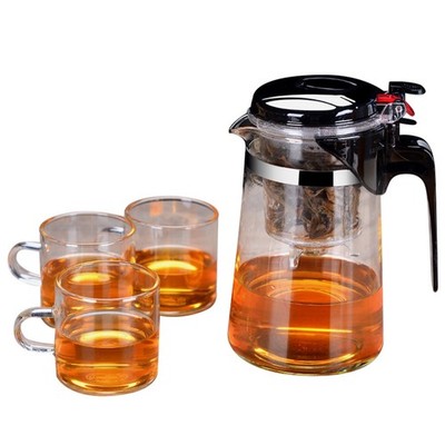 Glass Teapot Set One Touch Tea Maker, Tea pot with 3 Tea Cups and Removable S...