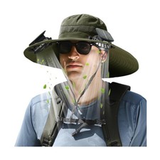 Solar Panel Powered Fan Built in Wide Brim Outdoor Fishing Hat USB ... Fast Ship