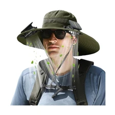 Solar Panel Powered Fan Built in Wide Brim Outdoor Fishing Hat USB ... Fast Ship