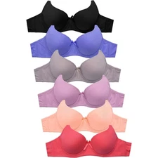 PACK OF 6 MAMIA WOMEN'S FULL COVERAGE COTTON BLEND SOLID T SHIRT BRA (BR4208P6)