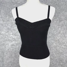 Moda International Women’s Med Tank Sweater Vest Black Knit Ribbed Stretch Y2K