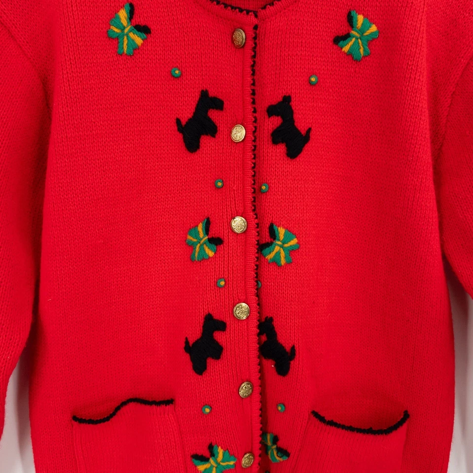 Cárdigan Vintage Scottie Perro Vacaciones Navidad Talla M Suéter Res Retro Abuela Foto 2 de 4