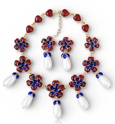 GRIPOIX Paris For LEVINGA 18k Gold Plated Ruby/Sapphire Poured Glass Set