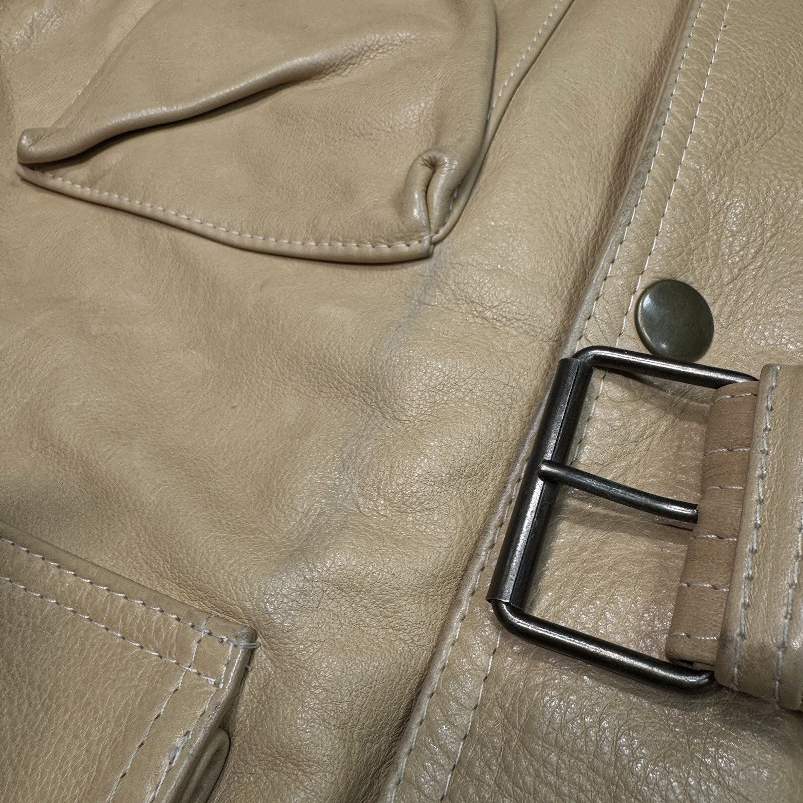 Belstaff Panther Leather Biker Jacket Medium Beige Vintage Malenotti Belted 00s thumbnail 18