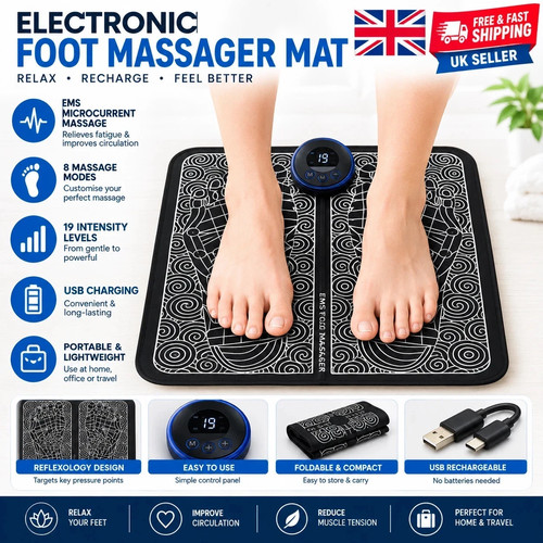 EMS Foot Massager Mat Electric Pad Blood Muscle Circulation Relief Pain LED USB