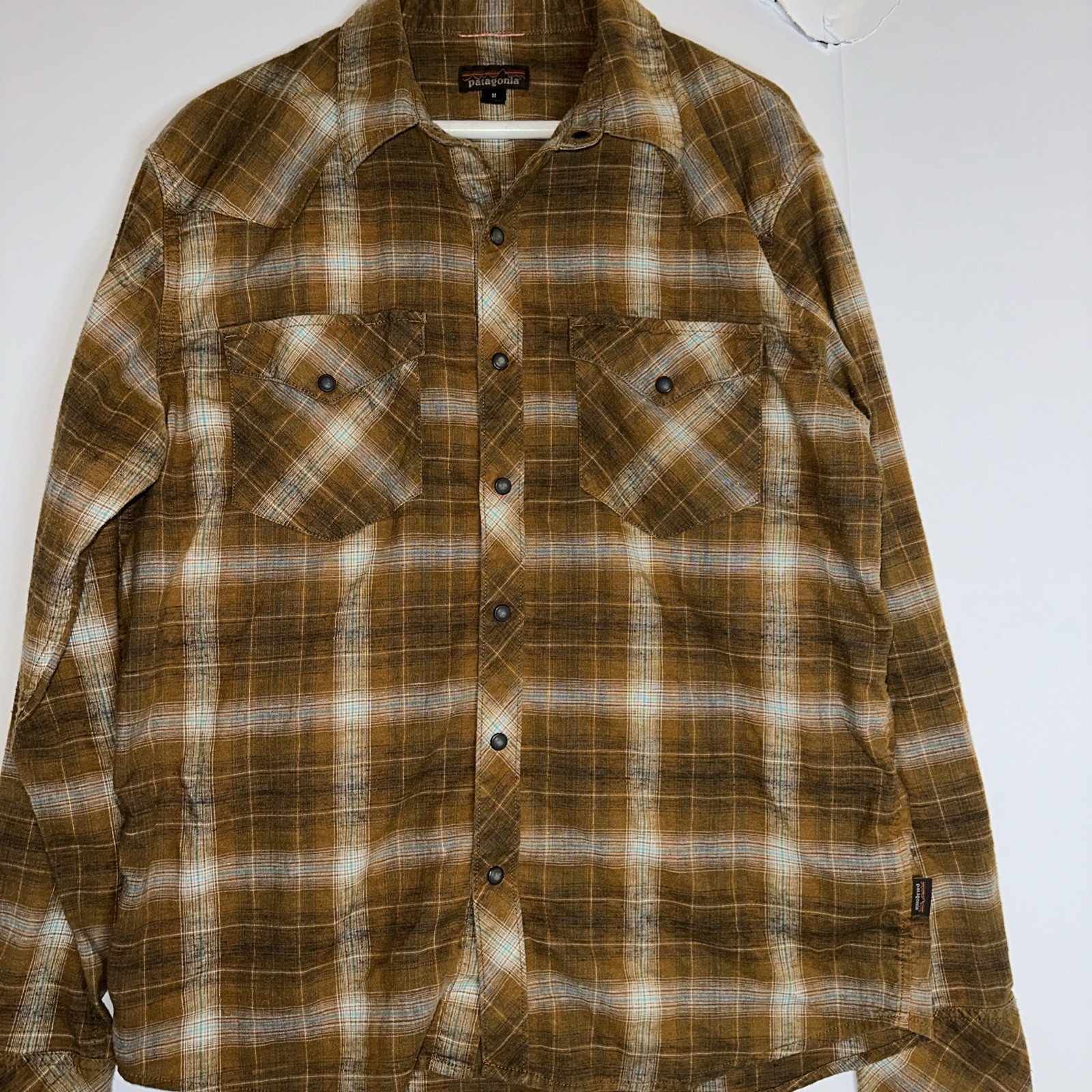 Patagonia Men's Med Brown Plaid Western Pearl Snap Long Sleeve Shirt Vintage Y2K thumbnail 2