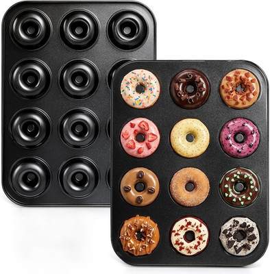 2 Pack 12-Cavity Non-Stick Donut Pan, Carbon Steel Donut Baking Pan for Muffin,